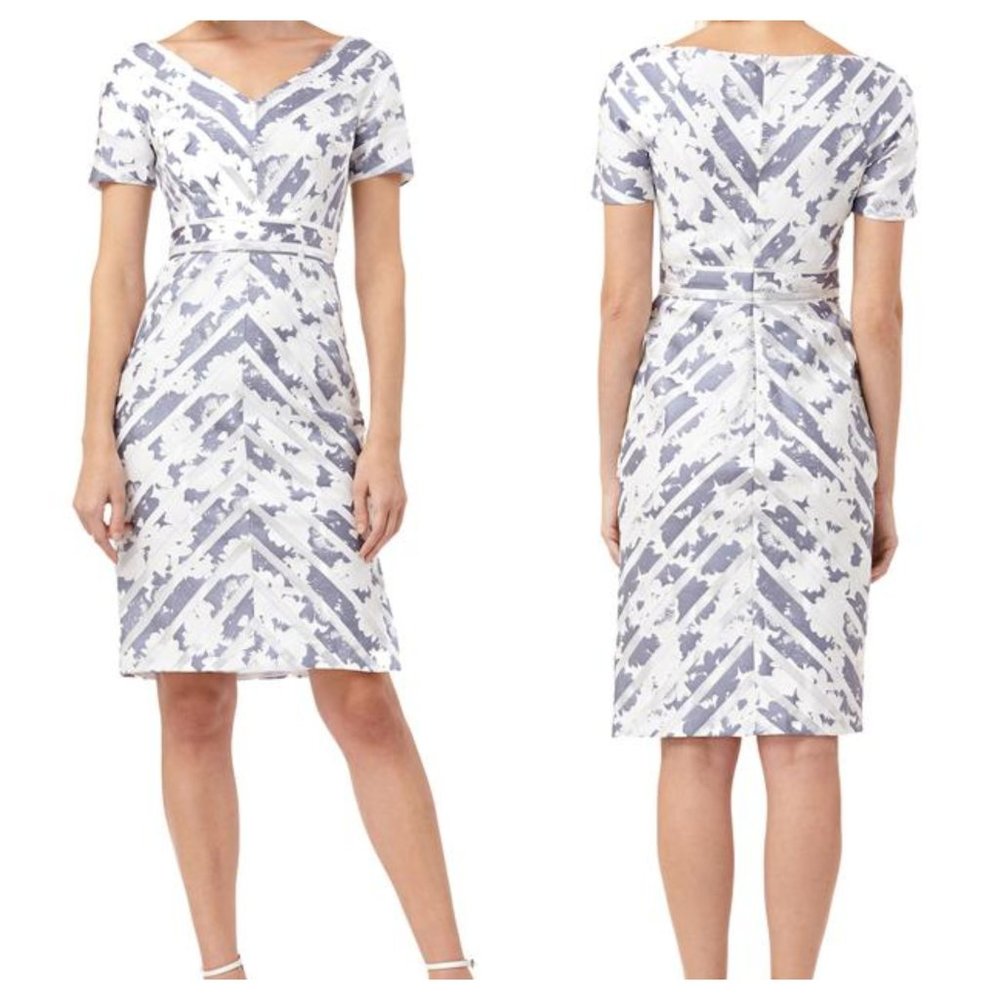 Kay Unger Portrait Neckline Dress Mitered Striped